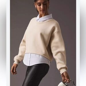 Anthropologie Maeve Twofer Sweatshirt w White Button-Up Collar Sz Large